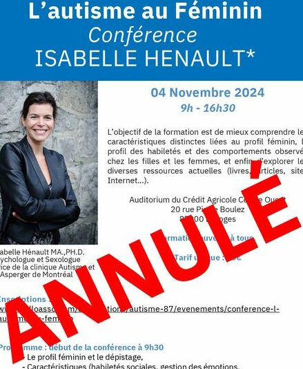 Conférence d’Isabelle HENAULT : l’autisme au féminin